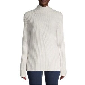 Vince Sz L Cashmere Wool Blend Ribbed Neutral Mock Neck Sweater